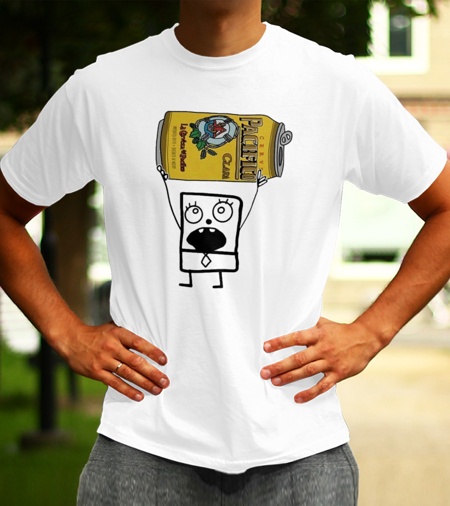 Doodlebob Holding Pacifico Clara La Cerveza Del Pacifico Beer Can T-Shirt
