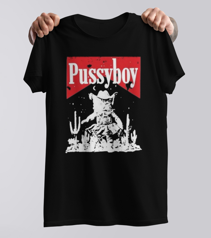 Ezramichelmusic Pussyboy Western Cat Cactus Night Scene T-Shirt