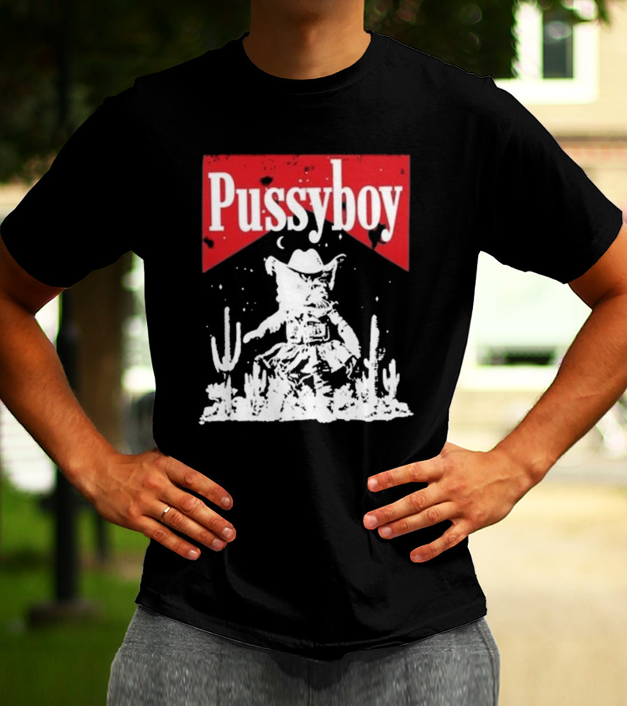 Ezramichelmusic Pussyboy Western Cat Cactus Night Scene T-Shirt