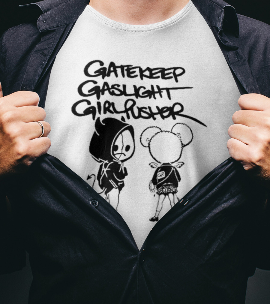 Gatekeep Gaslight Girl Pusher Streetwear Cartoon Duo T-Shirt