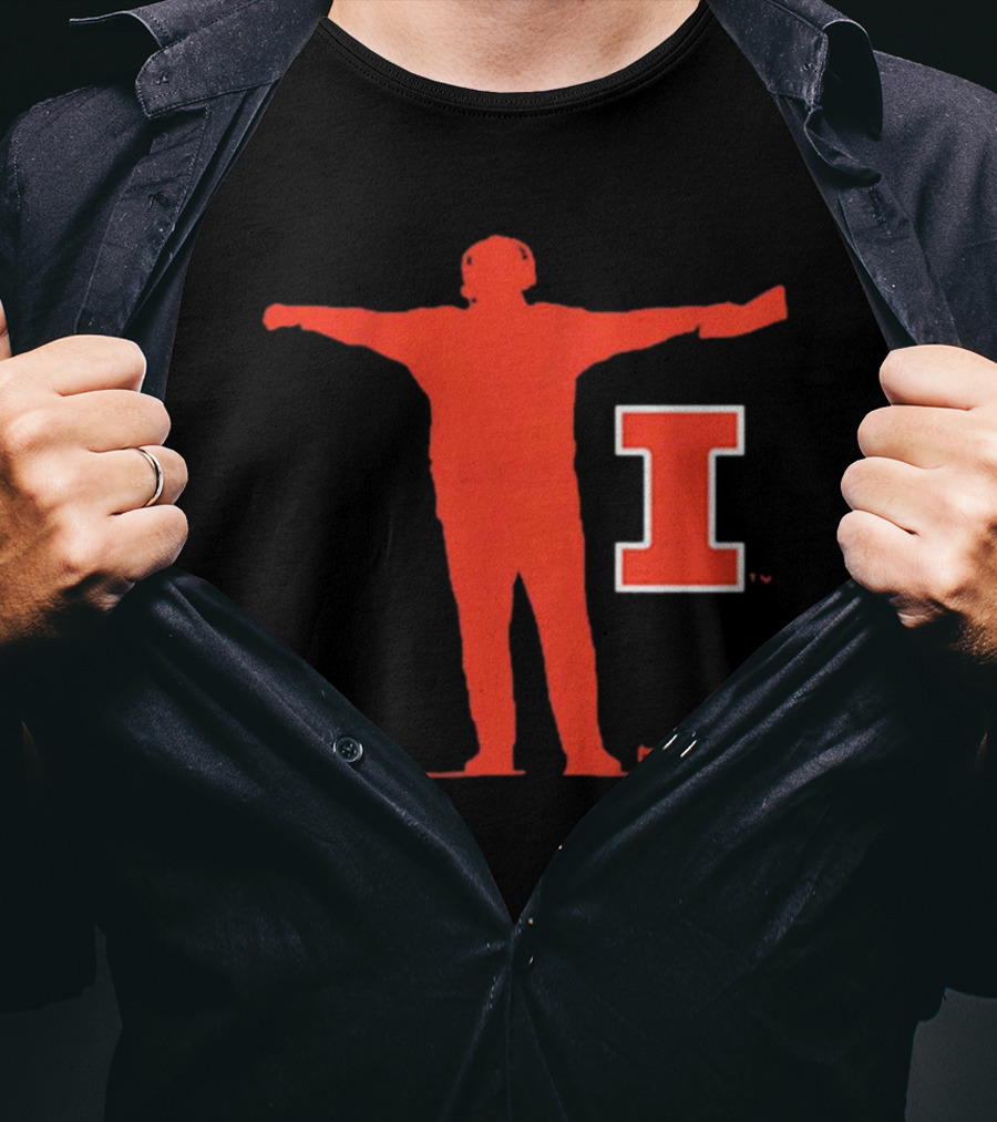Illinois Fighting Illini Football Coach Silhouette And Iconic I T-Shirt
