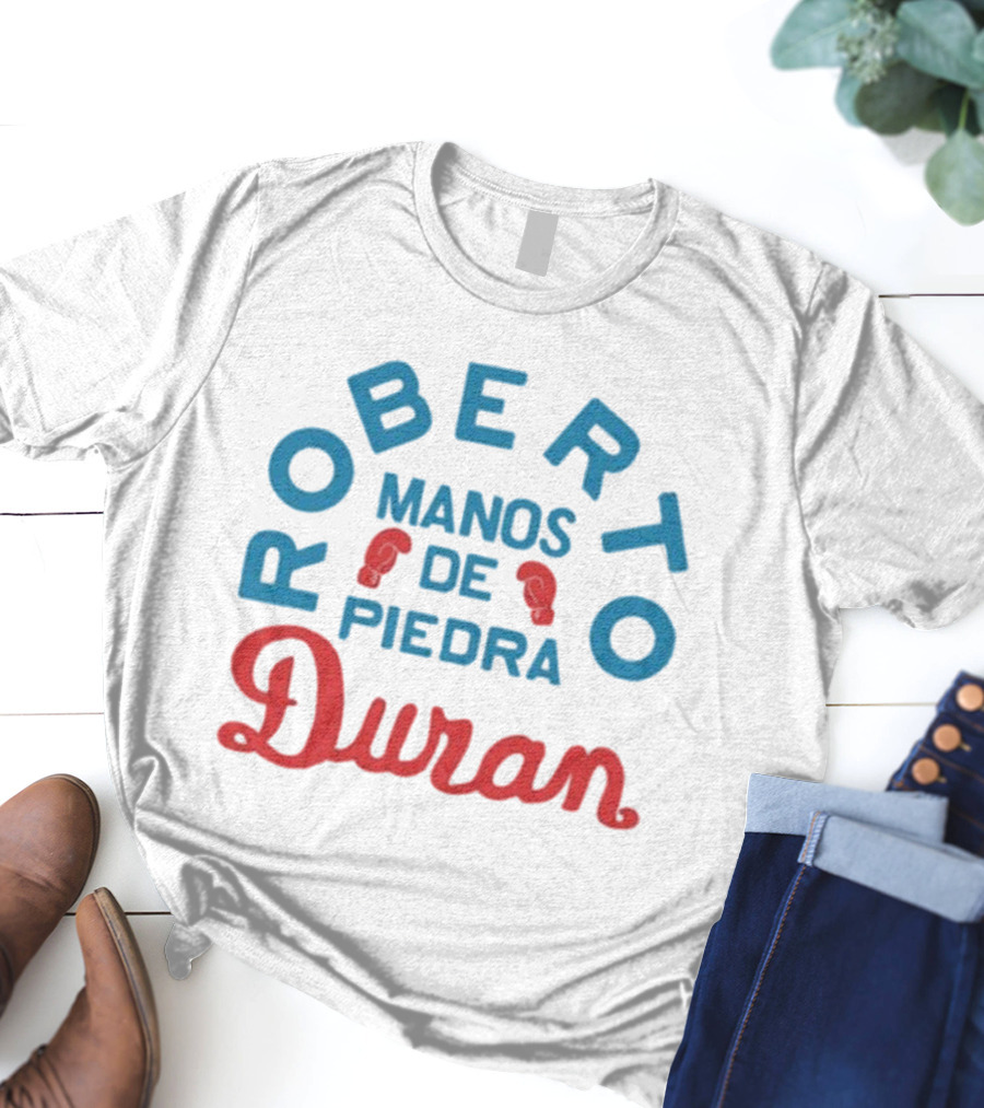 Joe Rogan Roberto Duran Manos De Piedra Boxing Legend Red Blue Gloves T-Shirt