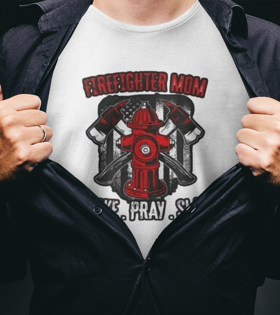 Firefighter Mom Wake Pray Slay Hydrant Axes Banner T-Shirt