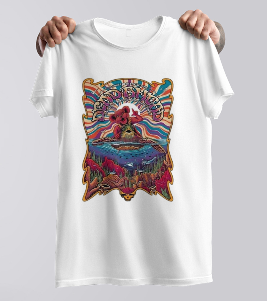 Dead Ahead Festival January 10 2025 Riviera Cancún Mexico Vibrant Turtle And Dancing Bear Psychedelic T-Shirt