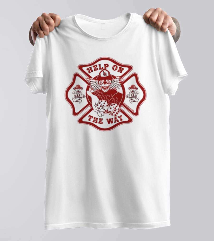 Help On The Way LA Firefighting Dice And Dancing Bears Emblem T-Shirt