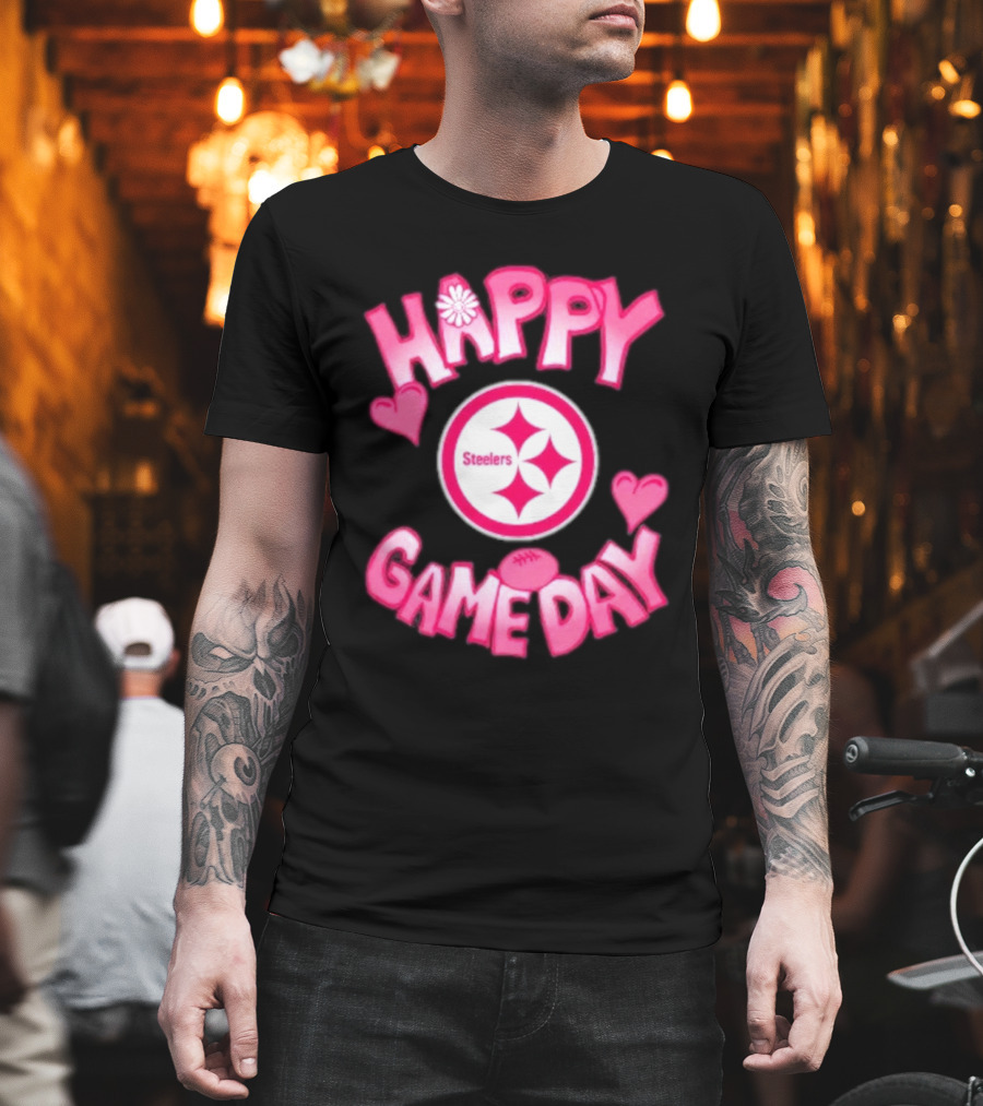 Valentine's Day Steelers Happy Gameday 2025 Hearts And Football T-Shirt