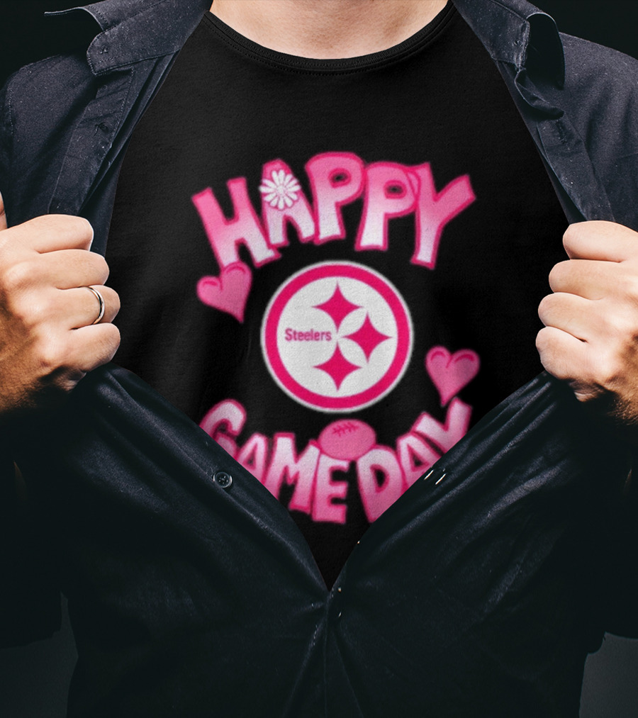 Valentine's Day Steelers Happy Gameday 2025 Hearts And Football T-Shirt