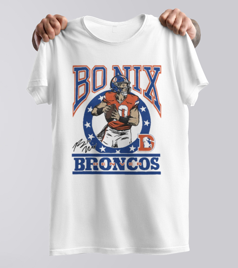 Denver Broncos Bo Nix Signature Logo Broncos Player NFL T-Shirt