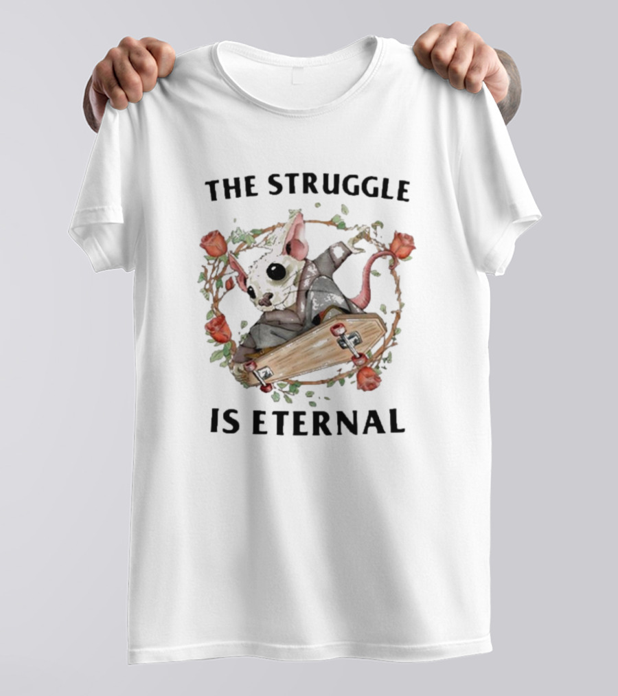 Jmcgg The Struggle Is Eternal Skateboarding Mouse With Roses T-Shirt
