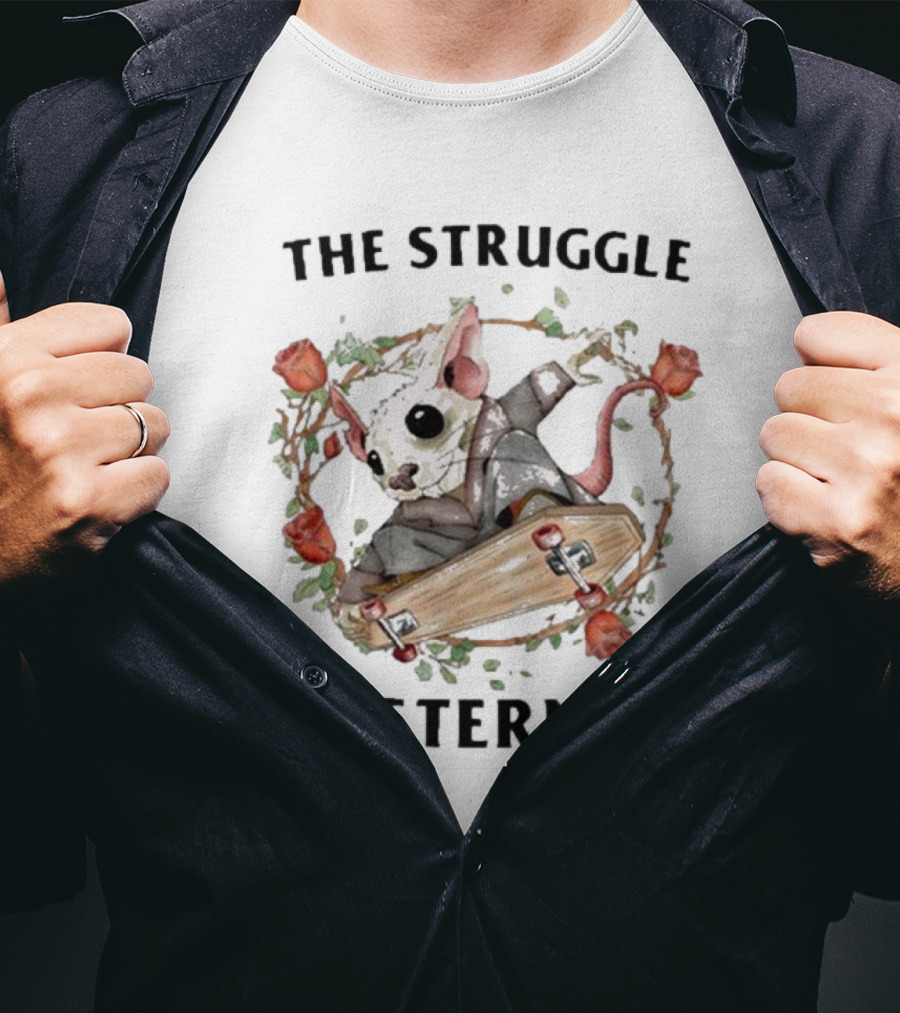 Jmcgg The Struggle Is Eternal Skateboarding Mouse With Roses T-Shirt
