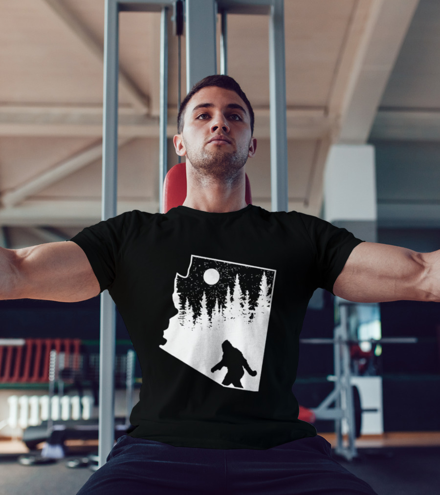 Bigfoot Arizona Pride Sasquatch Funny Arizona Map Forest Moon T-Shirt