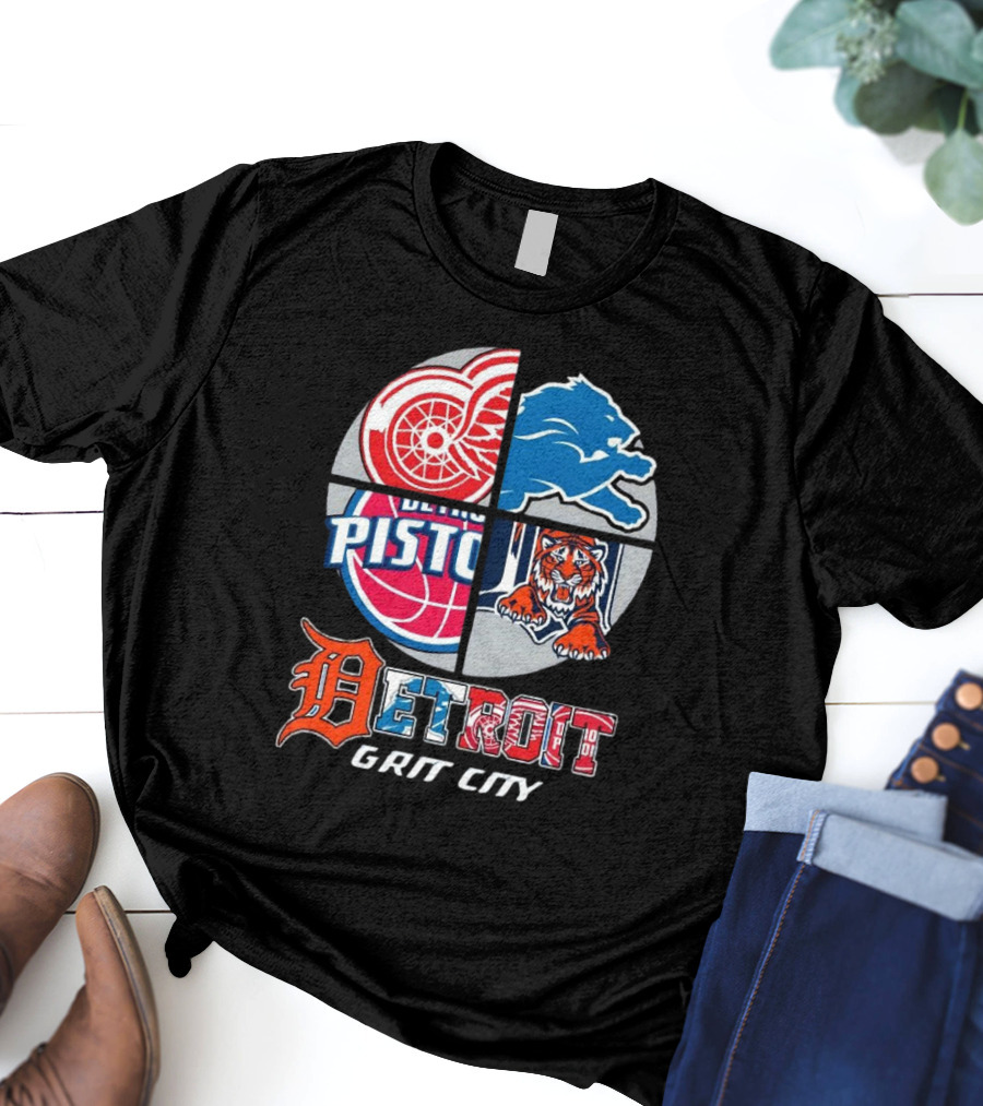 Detroit Grit City Red Wings Lions Pistons Tigers T-Shirt