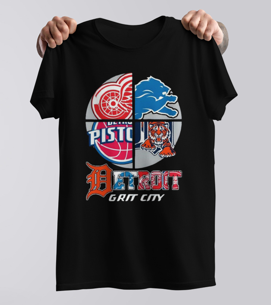 Detroit Grit City Red Wings Lions Pistons Tigers T-Shirt
