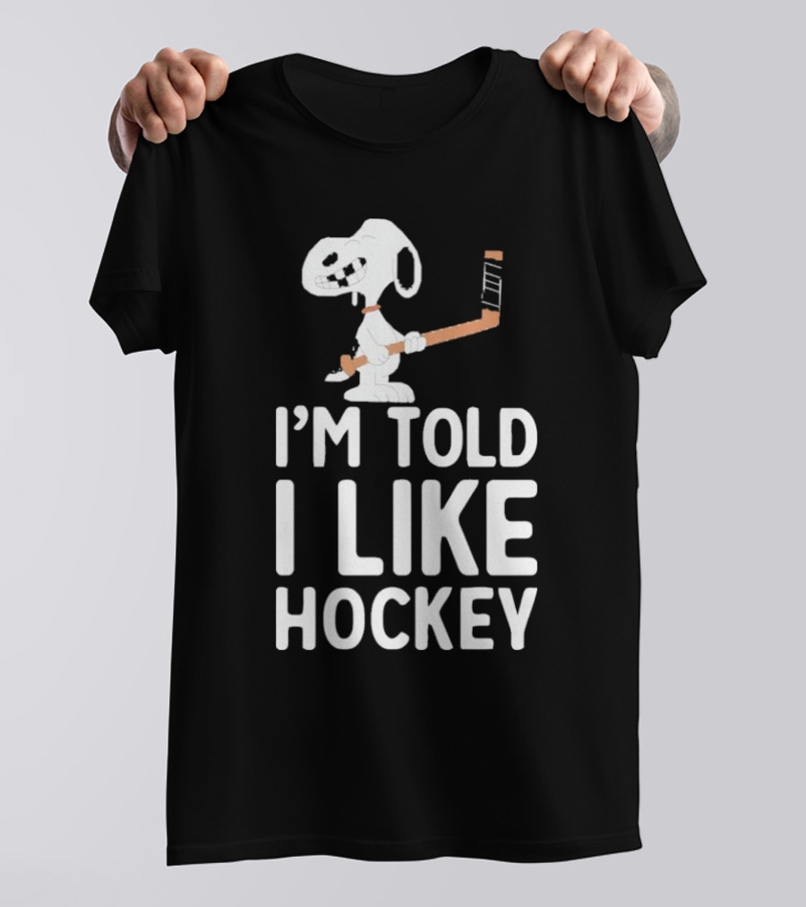 Snoopy I'm Told I Like Hockey Peanuts Comic Hockey Stick T-Shirt