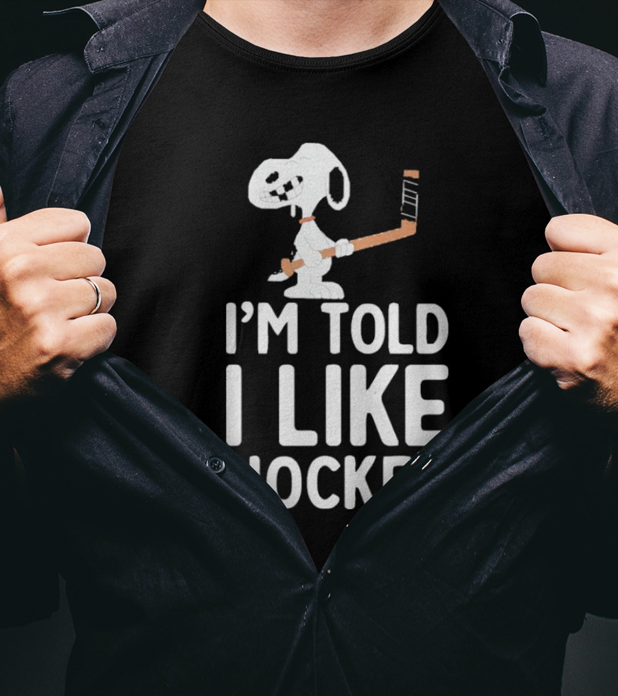 Snoopy I'm Told I Like Hockey Peanuts Comic Hockey Stick T-Shirt