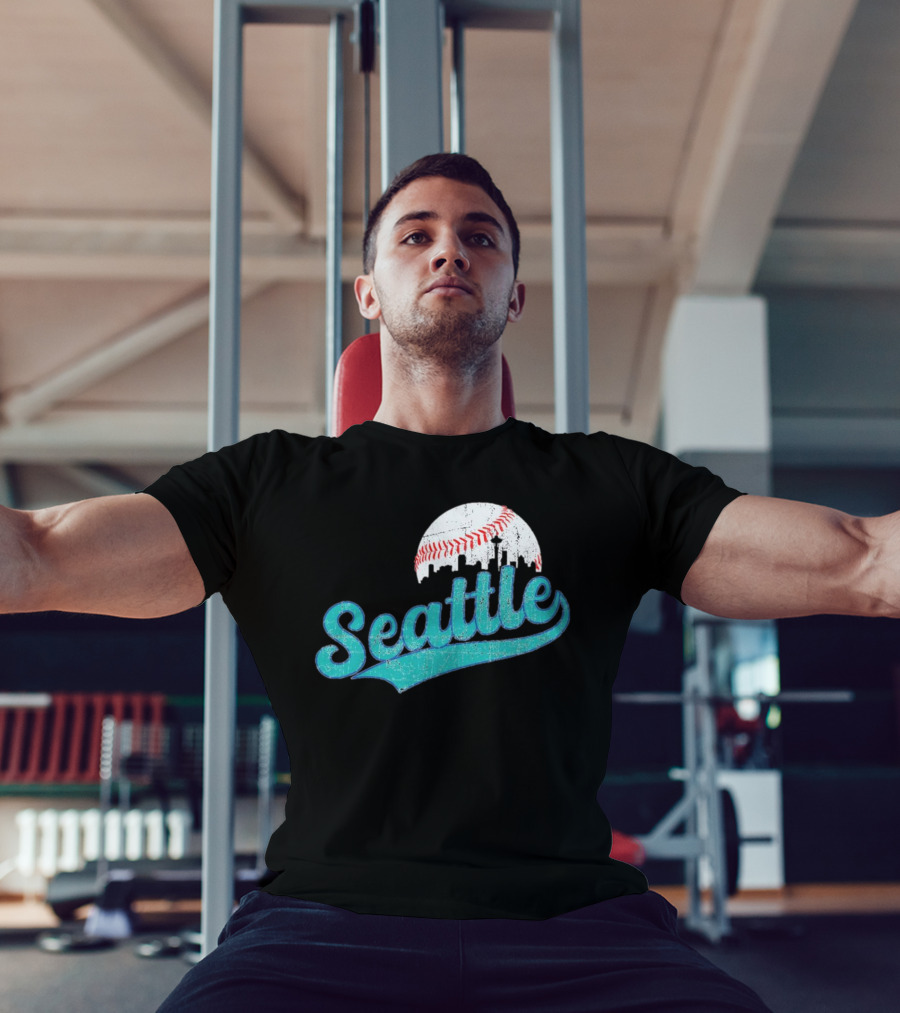 Seattle Vintage Skyline Retro Baseball T-Shirt