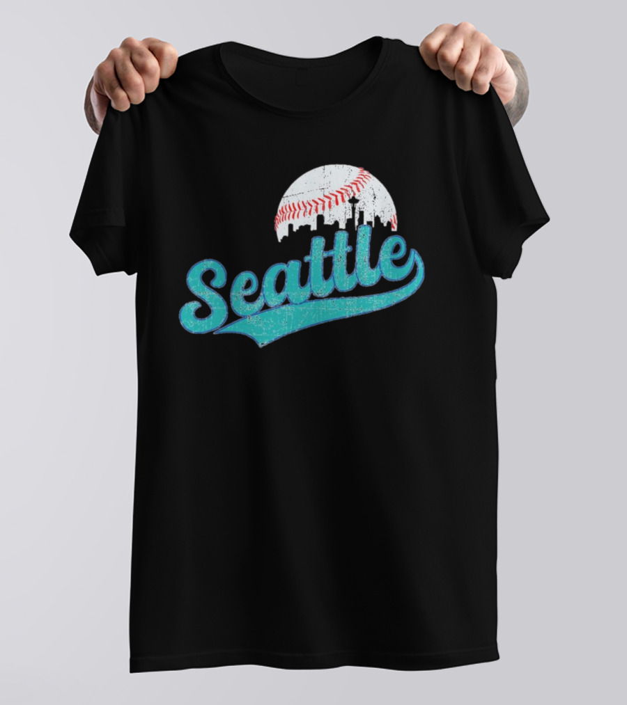 Seattle Vintage Skyline Retro Baseball T-Shirt
