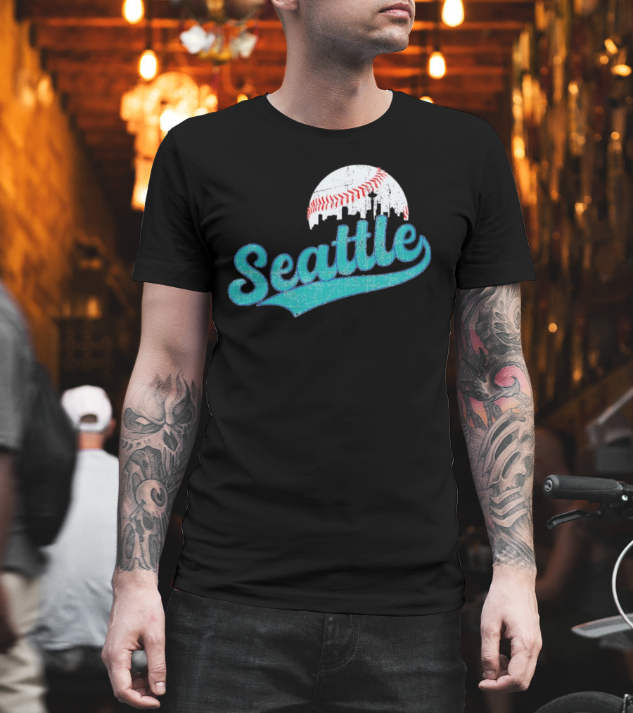 Seattle Vintage Skyline Retro Baseball T-Shirt