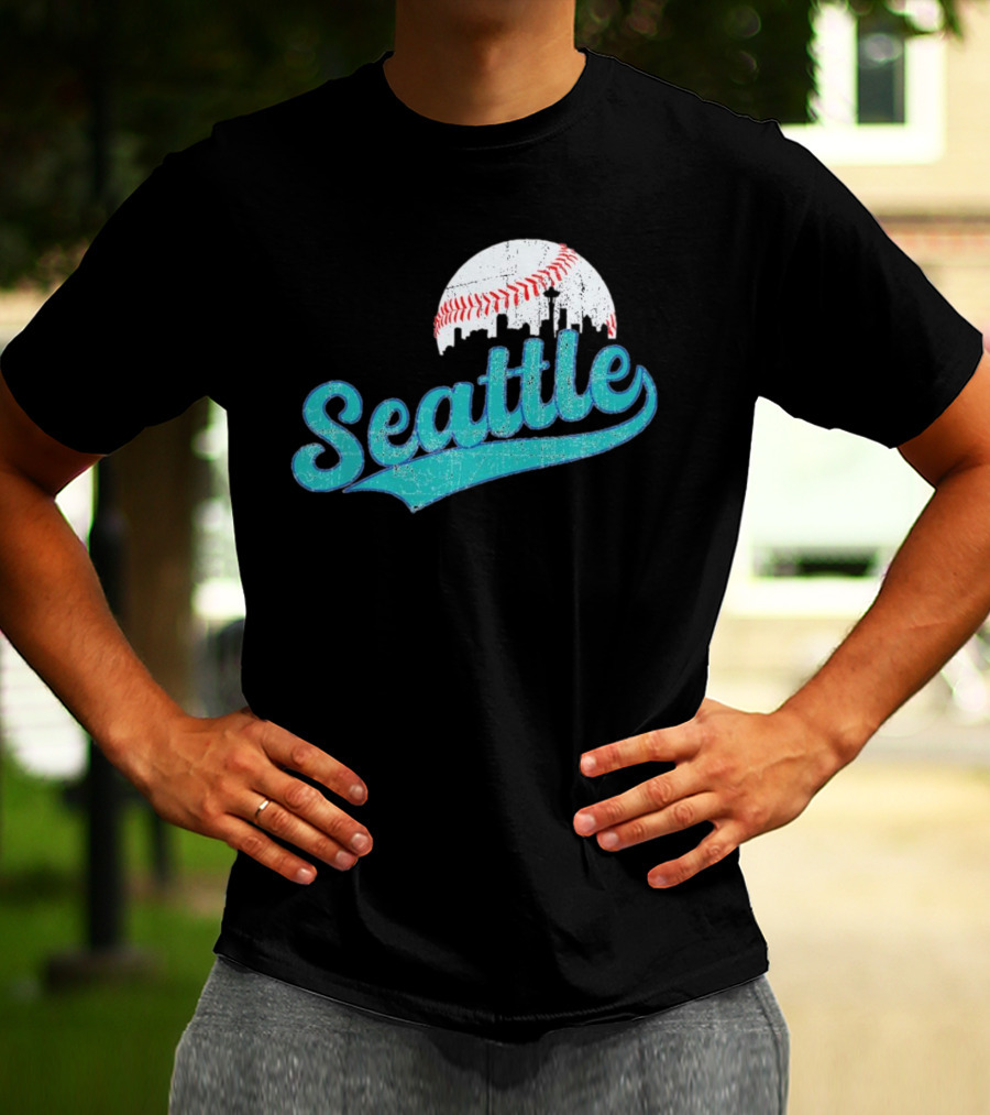 Seattle Vintage Skyline Retro Baseball T-Shirt