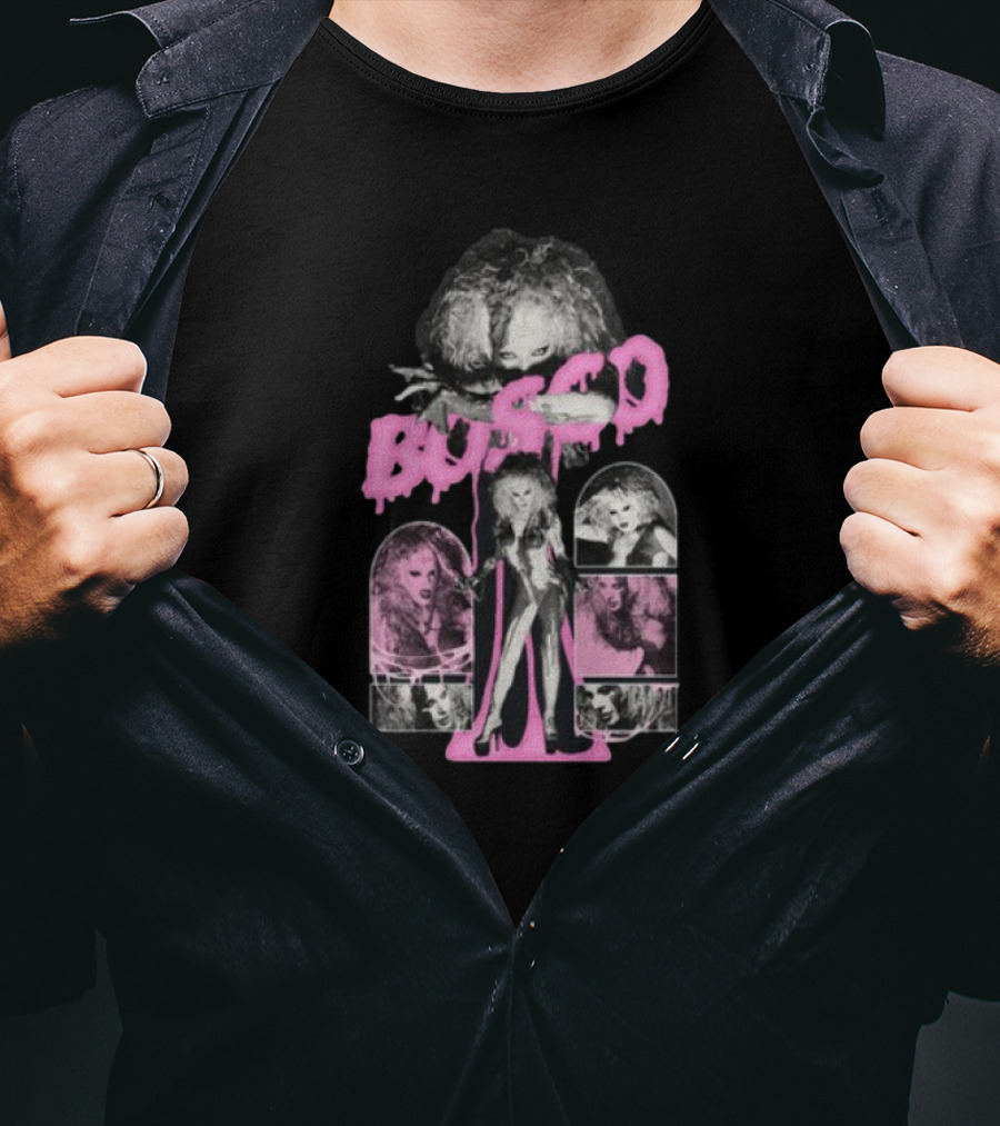 Hereisbosco Blobsco Bosco Pink Dripping Text With Monochrome Images T-Shirt