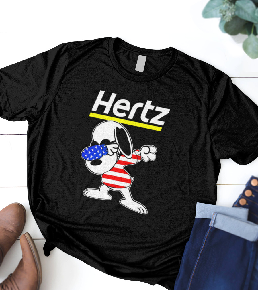 Hertz Snoopy Dabbing American Flag Pattern T-Shirt