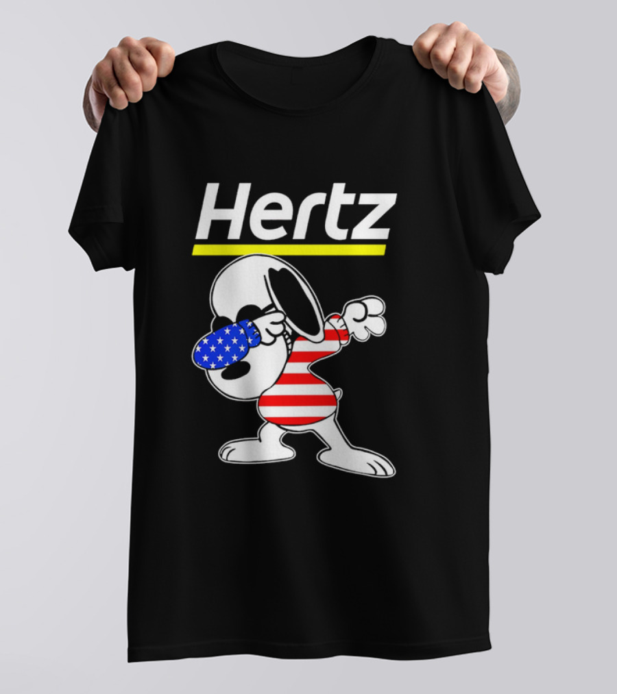 Hertz Snoopy Dabbing American Flag Pattern T-Shirt