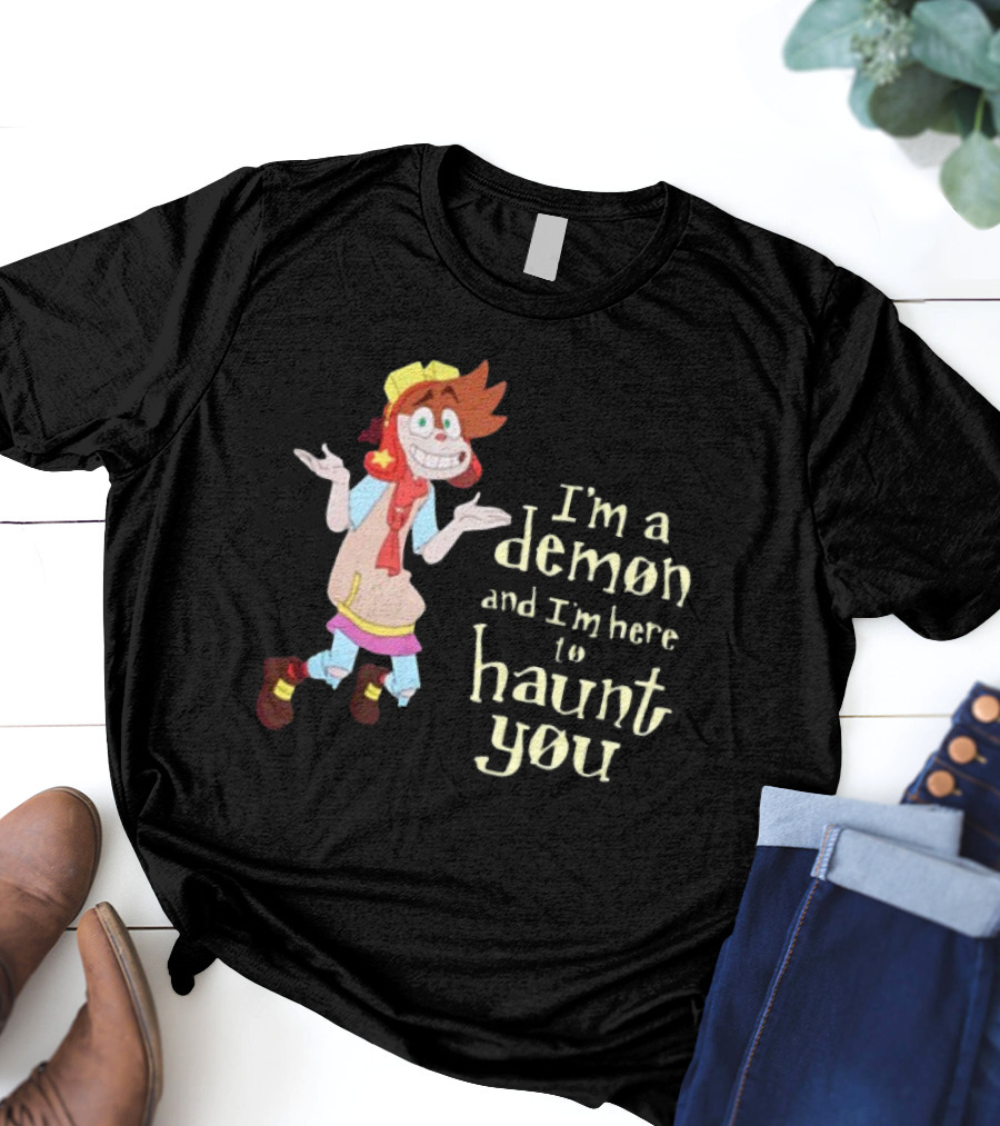 I'm A Demon And I'm Here To Haunt You Whimsical Cartoon Character With Red Hair And Yellow Cap T-Shirt
