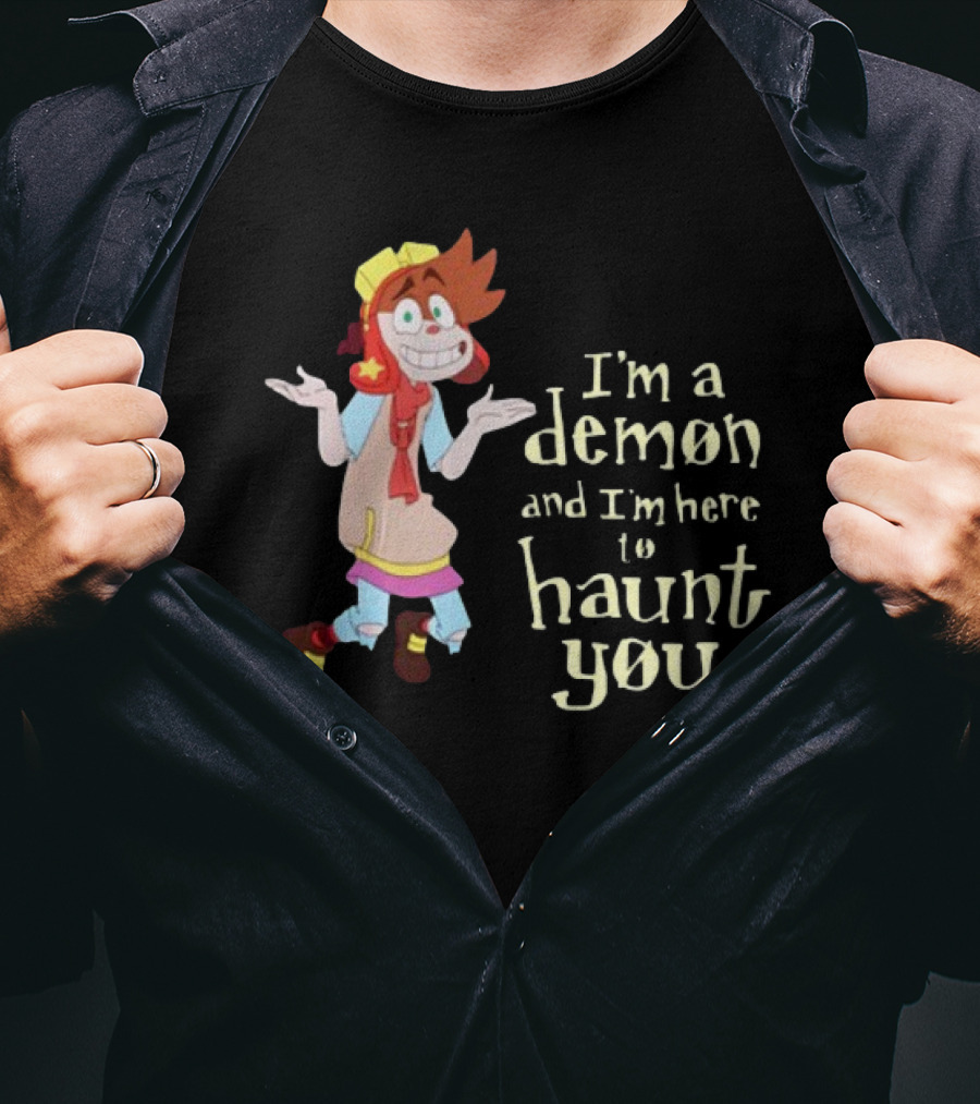 I'm A Demon And I'm Here To Haunt You Whimsical Cartoon Character With Red Hair And Yellow Cap T-Shirt