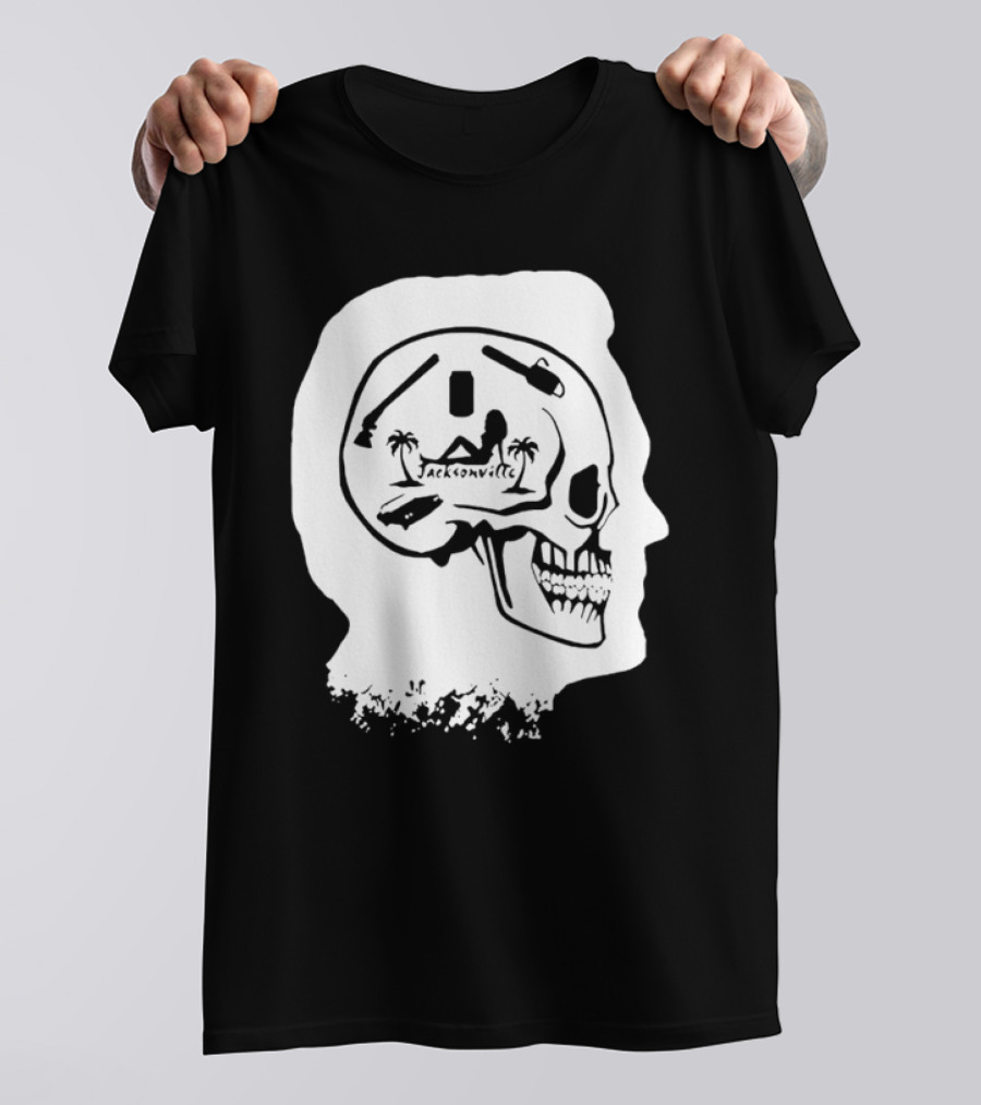 Jacksonville Skull With Palm Trees And Pyramid Inside Head Silhouette T-Shirt
