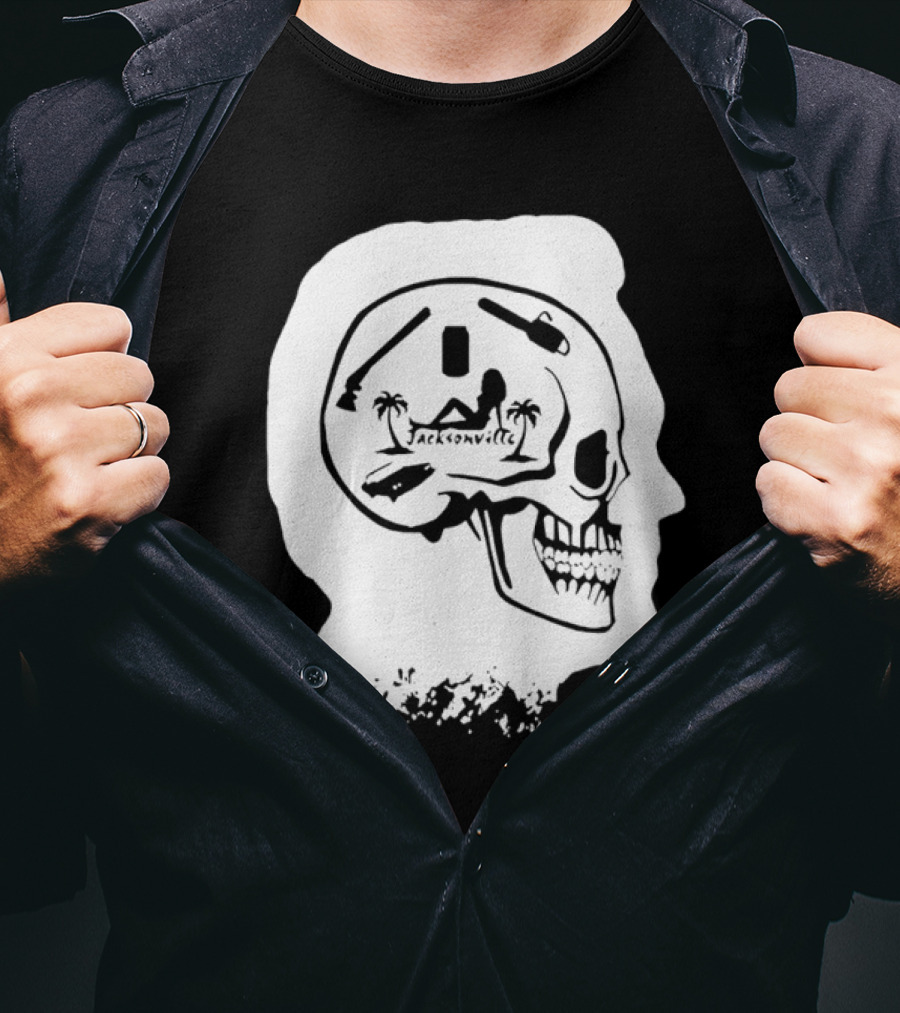 Jacksonville Skull With Palm Trees And Pyramid Inside Head Silhouette T-Shirt