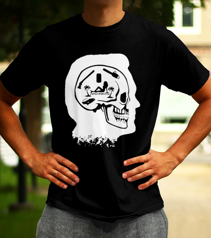 Jacksonville Skull With Palm Trees And Pyramid Inside Head Silhouette T-Shirt