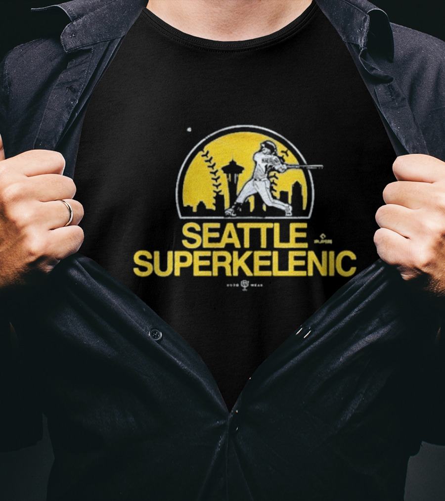 Seattle SuperKelenic Player Silhouette With Space Needle And Cityscape T-Shirt