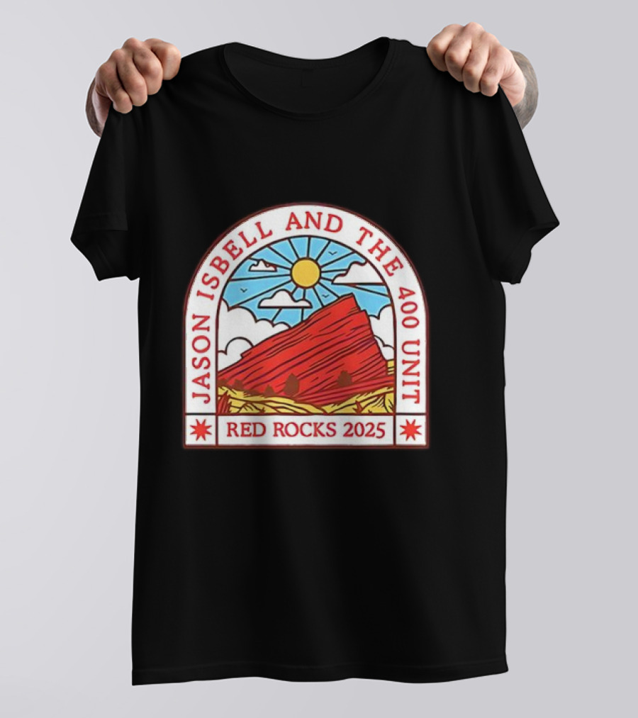 Jason Isbell And The 400 Unit Red Rocks 2025 Sun And Mountains T-Shirt