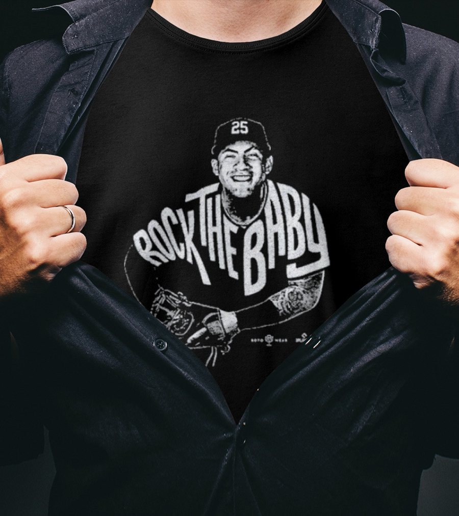 Rock The Baby Josh Naylor Baseball Pose White Outlined Player T-Shirt