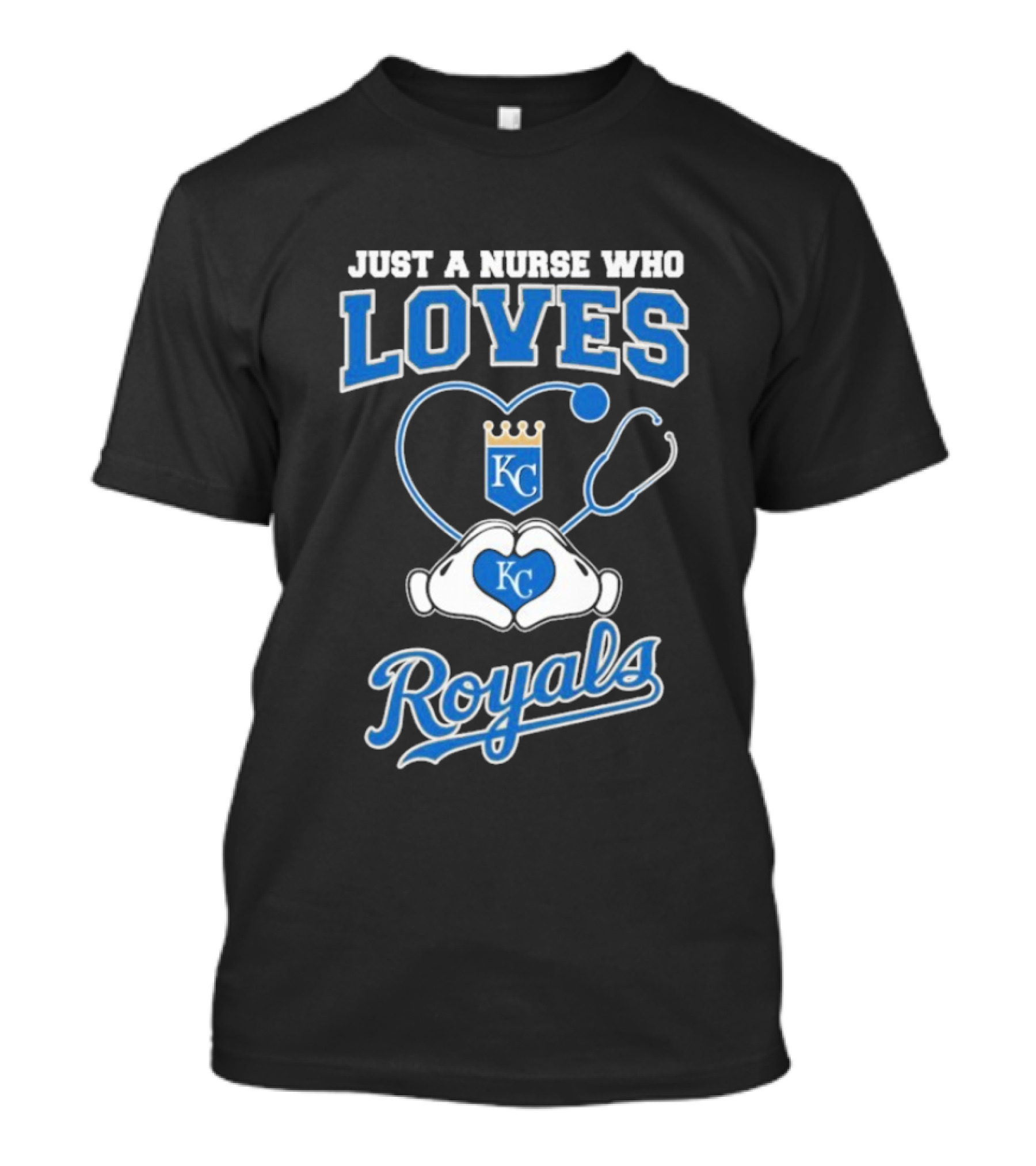 Just A Nurse Who Loves Kansas City Royals KC Heart Hands T-Shirt
