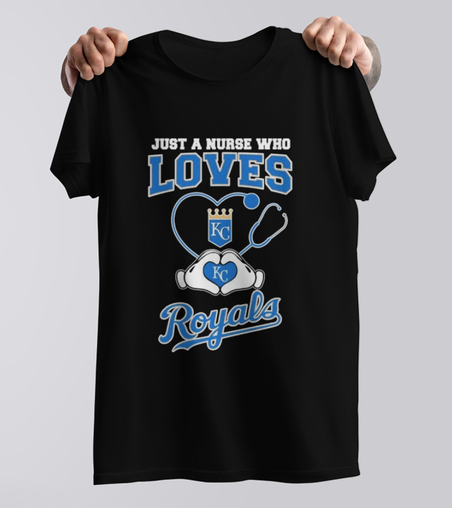 Just A Nurse Who Loves Kansas City Royals KC Heart Hands T-Shirt