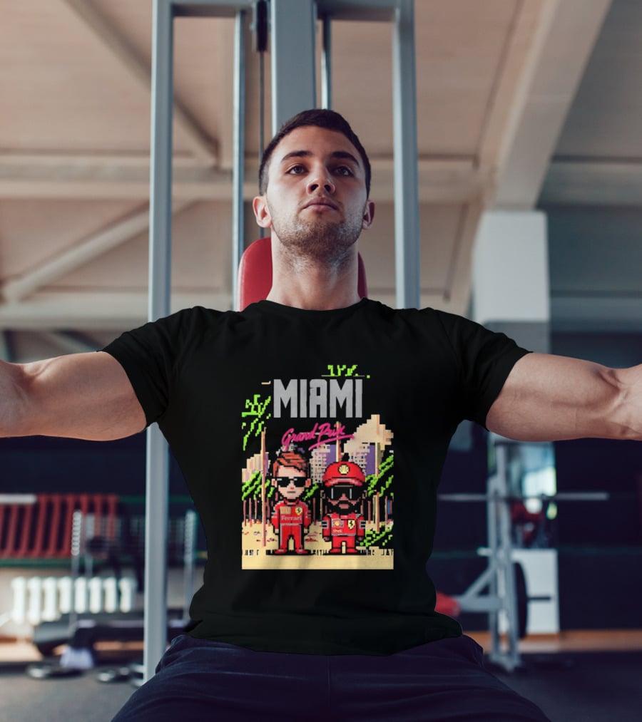 Lewis Hamilton Charles Leclerc Ferrari Team Pixel Style Miami Grand Prix 2025 T-Shirt