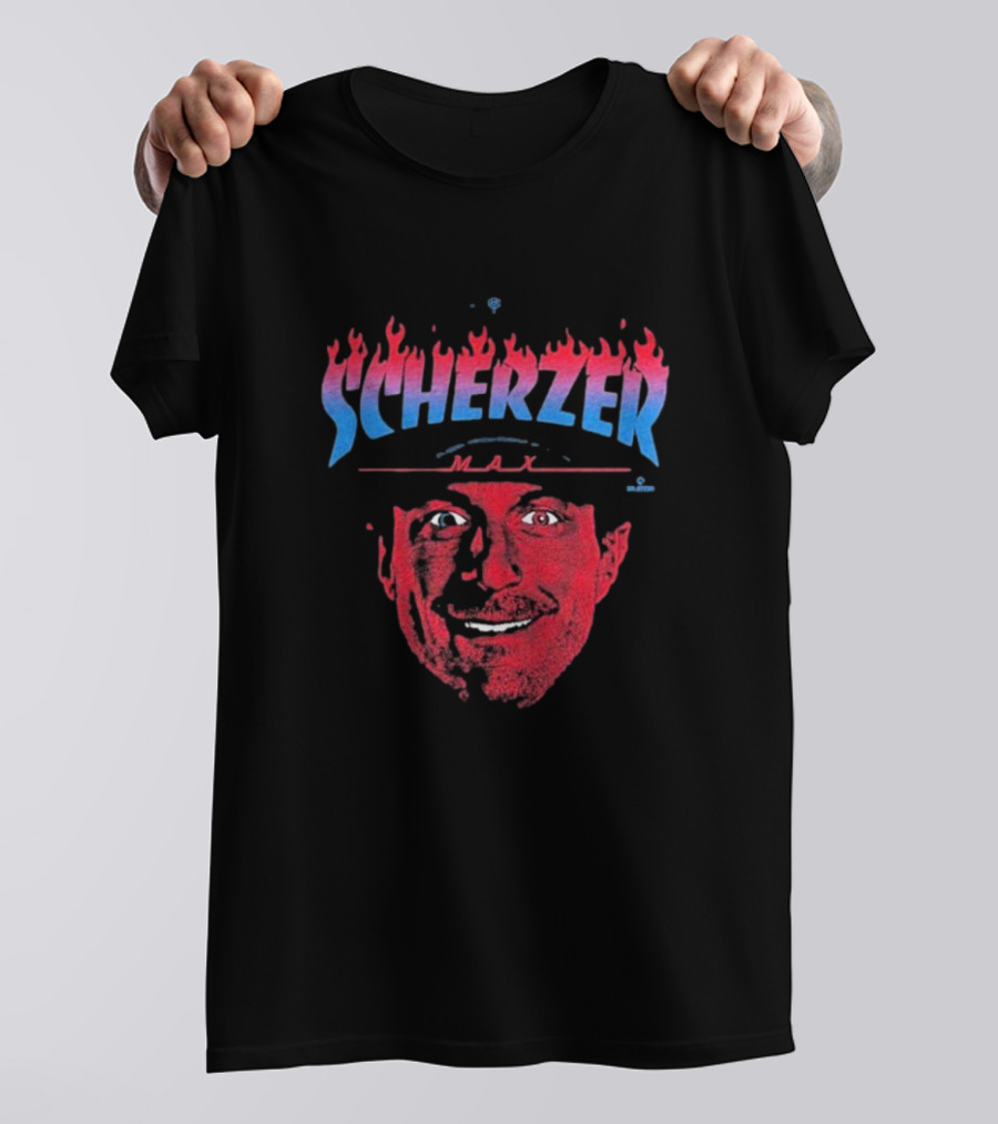 Max Scherzer Flames Face Blue And Red Illustration T-Shirt