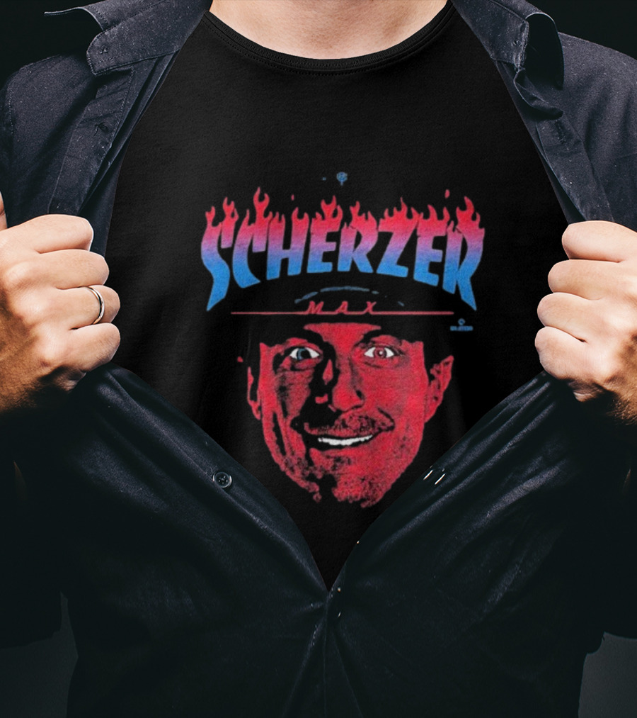 Max Scherzer Flames Face Blue And Red Illustration T-Shirt