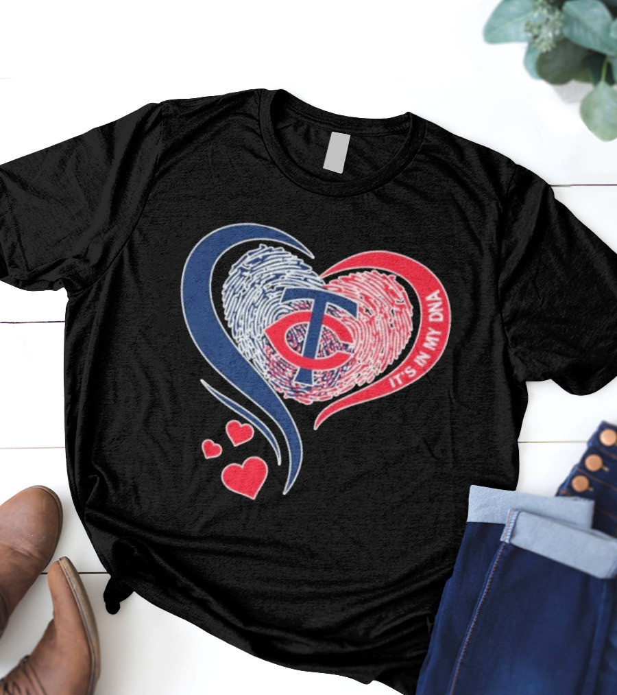 Minnesota Twins TC Logo It's In My DNA Heart Fingerprint Pattern T-Shirt