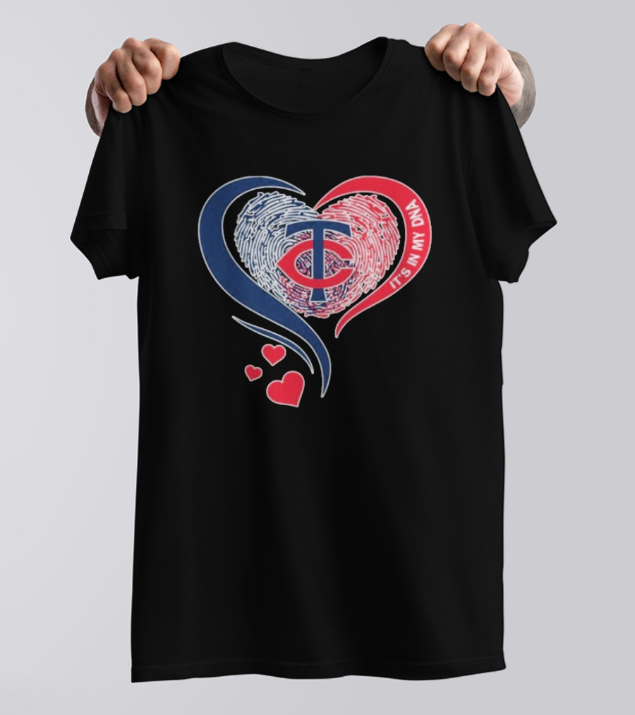 Minnesota Twins TC Logo It's In My DNA Heart Fingerprint Pattern T-Shirt