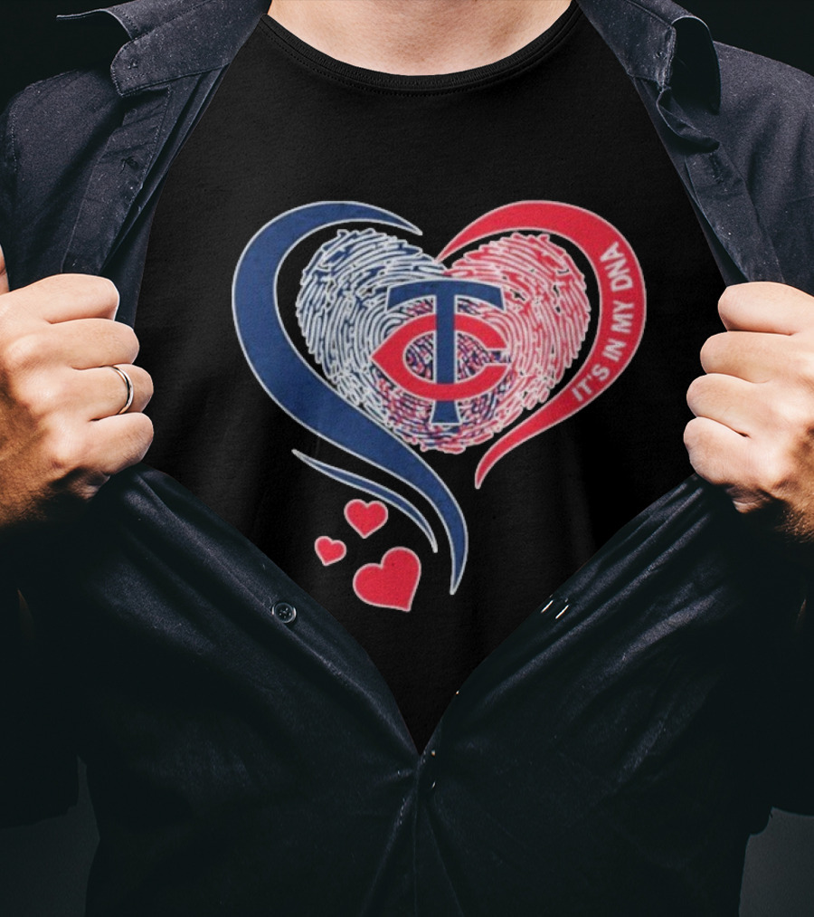 Minnesota Twins TC Logo It's In My DNA Heart Fingerprint Pattern T-Shirt
