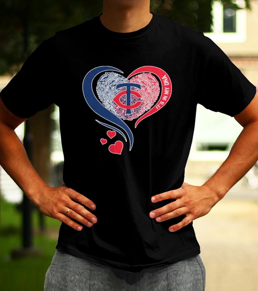 Minnesota Twins TC Logo It's In My DNA Heart Fingerprint Pattern T-Shirt