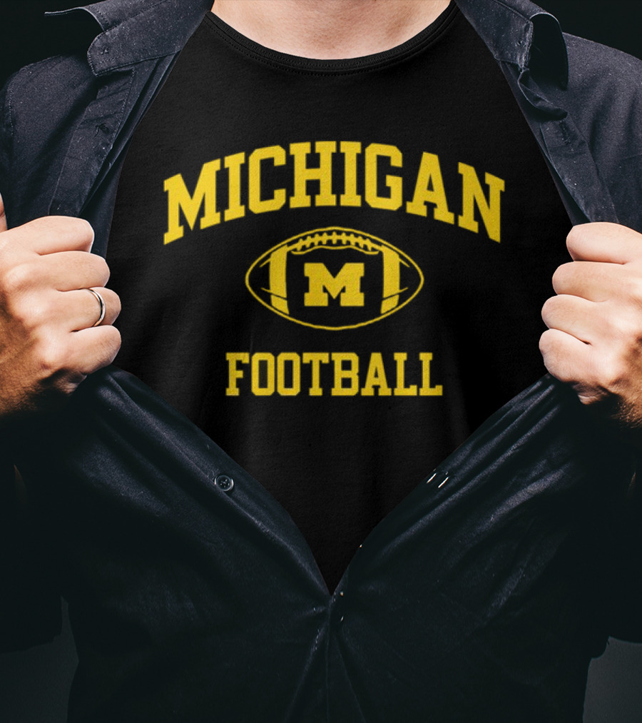 Michigan Wolverines Football Navy Classic Arched M Wordmark T-Shirt