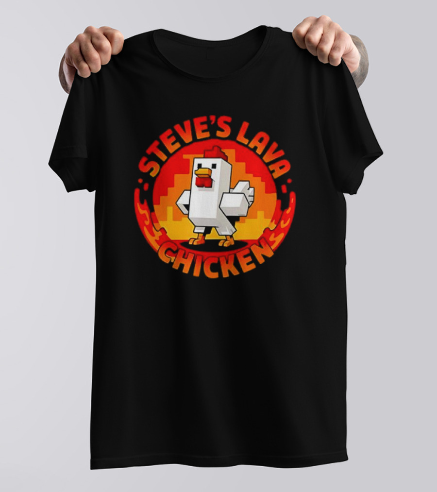 Steve's Lava Chicken Pixel Art Blocky Style T-Shirt