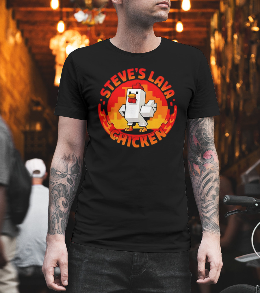 Steve's Lava Chicken Pixel Art Blocky Style T-Shirt