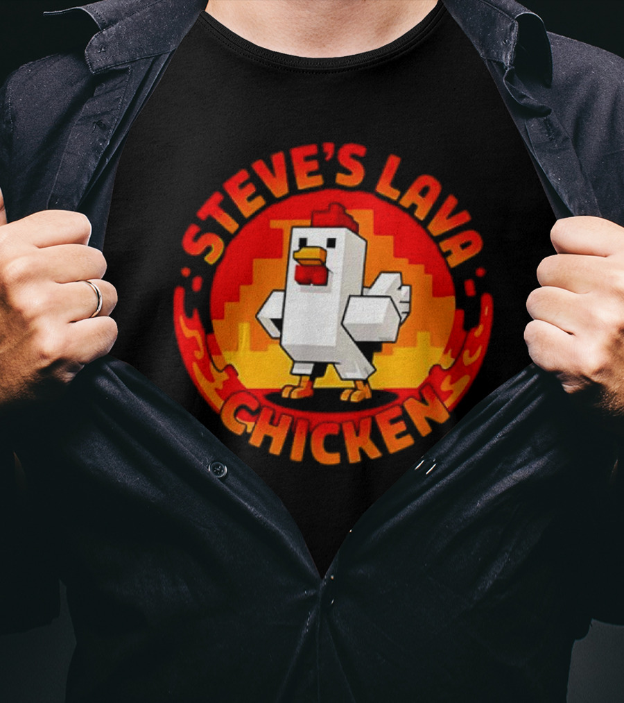 Steve's Lava Chicken Pixel Art Blocky Style T-Shirt