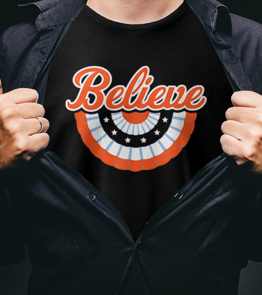 New York Mets Baseball Believe Stars With Patriotic Bunting T-Shirt
