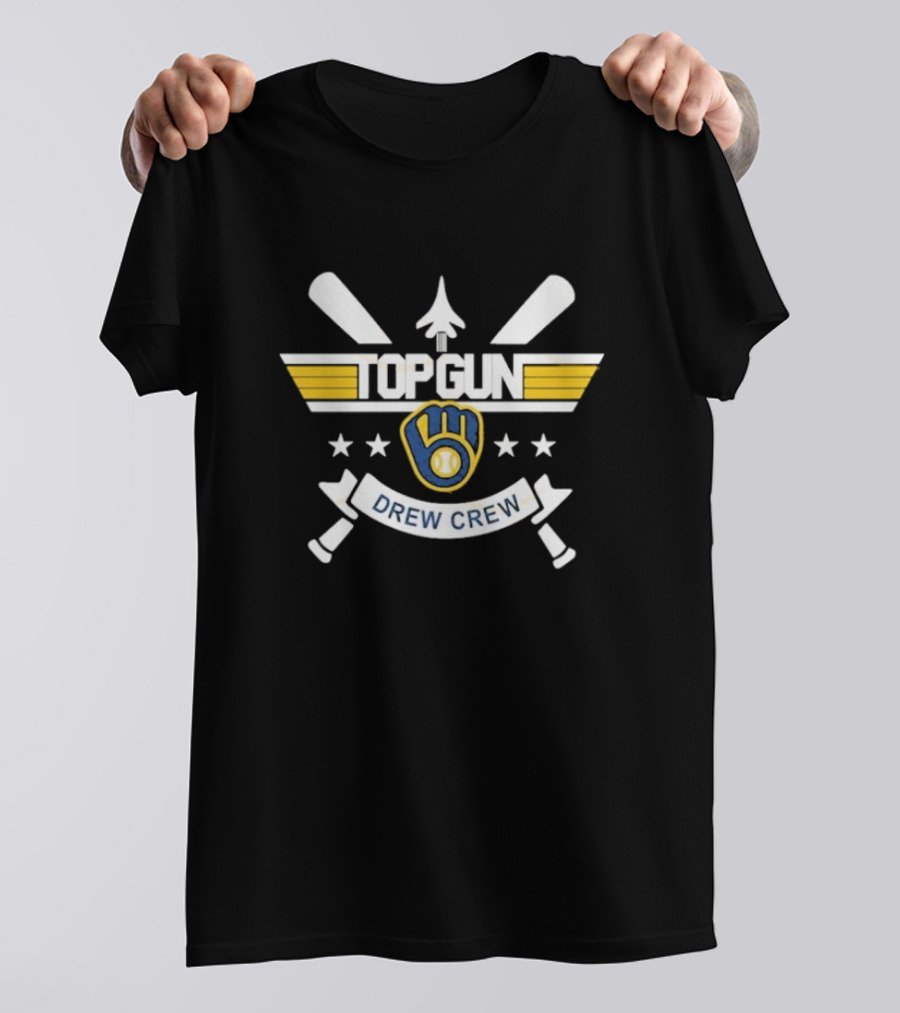 Milwaukee Brewers Top Gun Drew Crew Baseball Bat Glove Stars T-Shirt