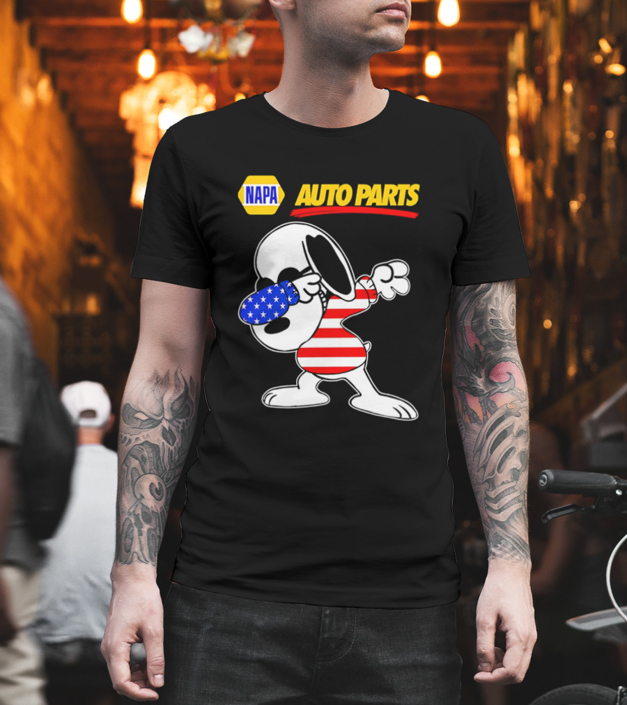 NAPA Auto Parts Snoopy Dabbing USA Flag Character T-Shirt